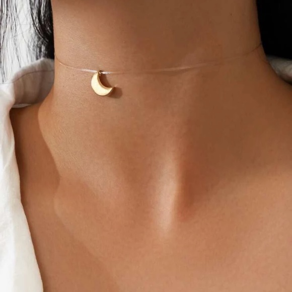 Kathrono Jewelry - 🌙 Floating clear choker w/ crescent moon pendant